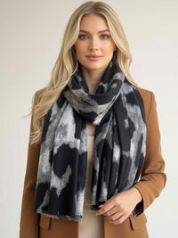 LARGE GREY WOOL BIG LEOPARD PRINT SCARF