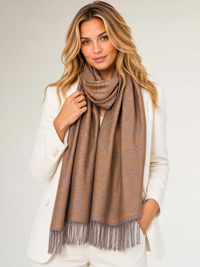LARGE BRONZE GOLD SWIRL FLORAL PRINT REVERSIBLE PASHMINA SHAWL SCARF - A-SHU.CO.UK