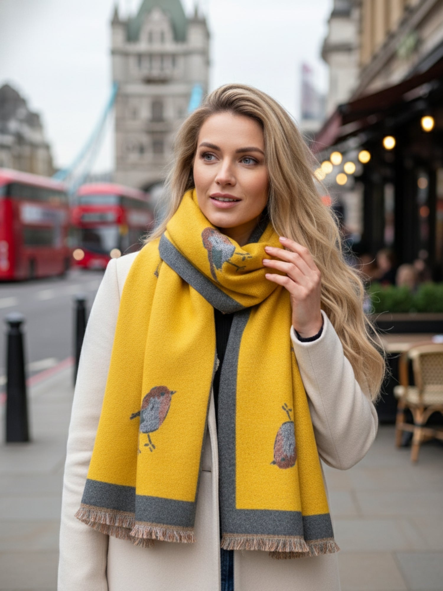 LARGE YELLOW ROBIN REVERSIBLE WINTER SHAWL BLANKET SCARF