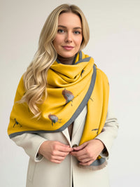 LARGE YELLOW ROBIN REVERSIBLE WINTER SHAWL BLANKET SCARF