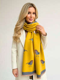 LARGE YELLOW ROBIN REVERSIBLE WINTER SHAWL BLANKET SCARF