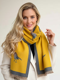 LARGE YELLOW ROBIN REVERSIBLE WINTER SHAWL BLANKET SCARF
