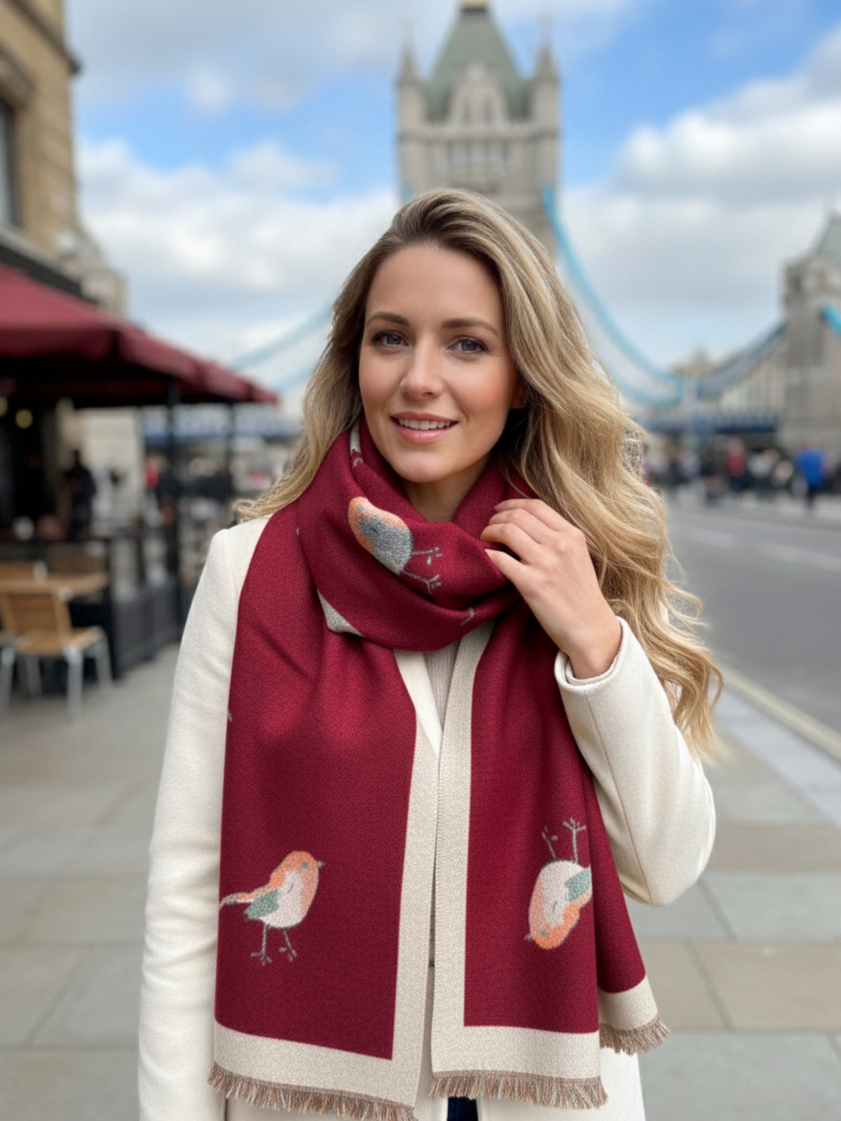 LARGE BURGUNDY ROBIN REVERSIBLE WINTER SHAWL BLANKET SCARF