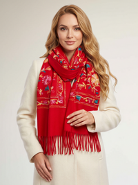LARGE RED FLOWER PRINT CASHMERE COTTON BLEND WINTER SHAWL BLANKET SCARF