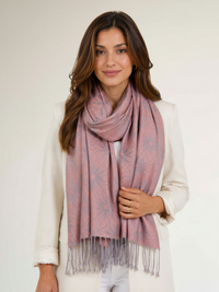LARGE ROSE GOLD FLORAL DAISY PRINT GEOMETRIC REVERSIBLE PASHMINA SHAWL SCARF
