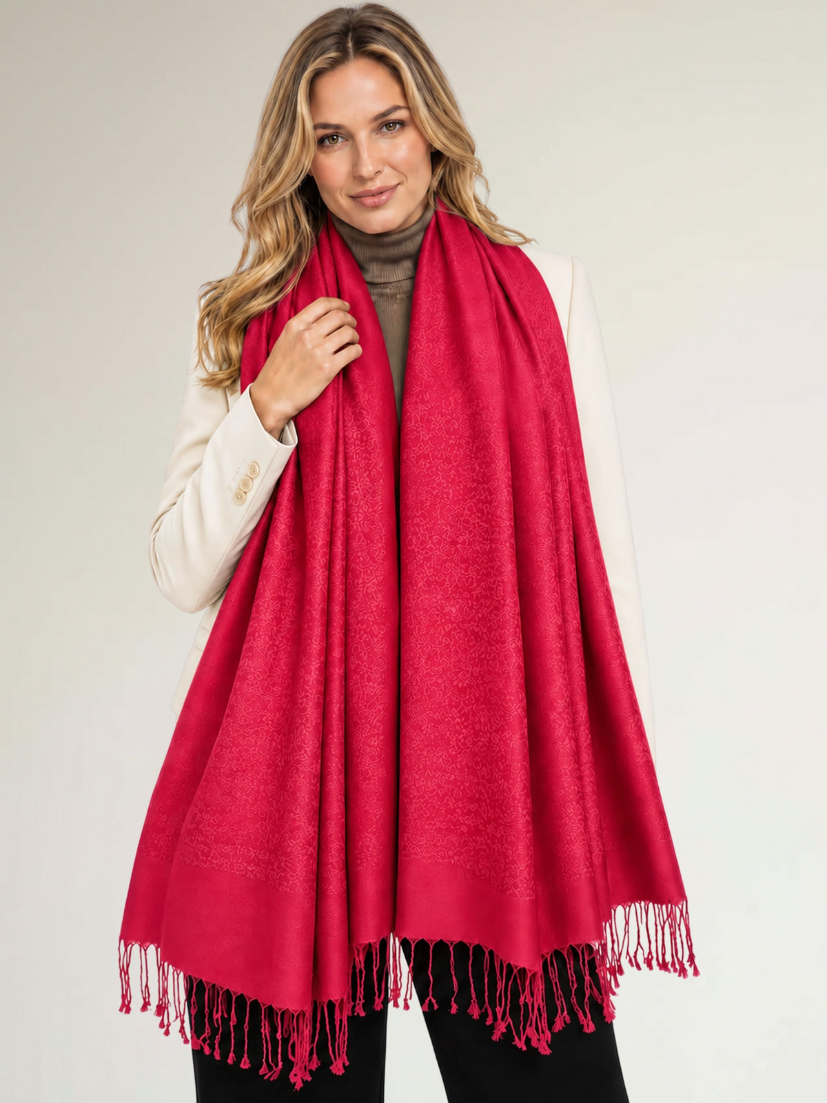 DEEP RED PAISLEY PRINT REVERSIBLE PASHMINA SHAWL SCARF - A-SHU.CO.UK