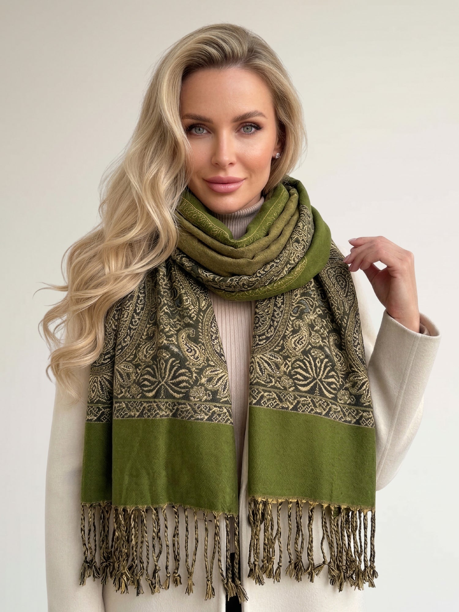 LARGE PLAIN GREEN REVERSIBLE MULTI COLOUR PAISLEY PRINT PASHMINA SHAWL SCARF WRAP - A-SHU.CO.UK