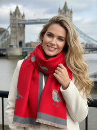 LARGE RED ROBIN REVERSIBLE WINTER SHAWL BLANKET SCARF
