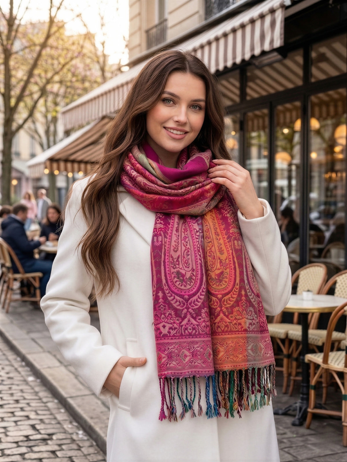 LARGE PINK RAINBOW MULTI COLOUR PAISLEY PRINT PASHMINA SHAWL SCARF - A-SHU.CO.UK
