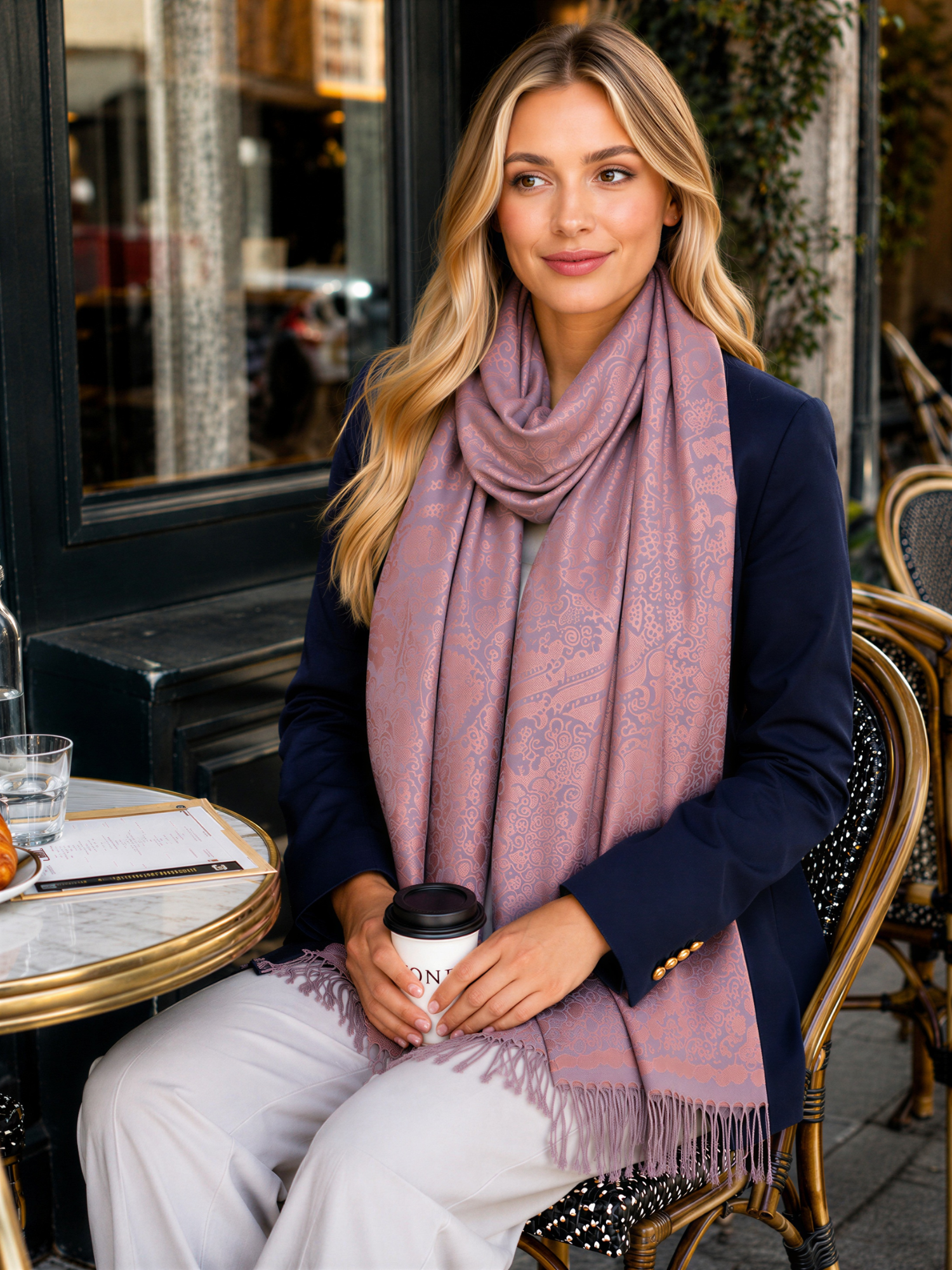 LARGE BLUSH PINK SWIRL FLORAL PRINT REVERSIBLE PASHMINA SHAWL SCARF - A-SHU.CO.UK
