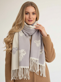 LARGE CREAM HIGHLAND COW CASHMERE REVERSIBLE SHAWL SCARF