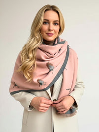 LARGE PINK ROBIN REVERSIBLE WINTER SHAWL BLANKET SCARF