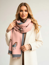 LARGE PINK ROBIN REVERSIBLE WINTER SHAWL BLANKET SCARF