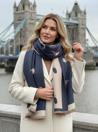 LARGE DENIM BLUE ROBIN REVERSIBLE WINTER SHAWL BLANKET SCARF