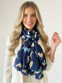 LIGHTWEIGHT BLUE SCARF WITH CATS - A-SHU.CO.UK