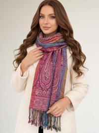 LARGE PINK RAINBOW MULTI COLOUR PAISLEY PRINT PASHMINA SHAWL SCARF