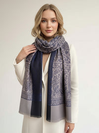 LARGE REVERSIBLE PAISLEY PRINT PASHMINA SHAWL SCARF WRAP - NAVY BLUE
