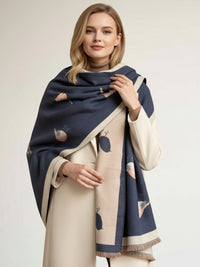 LARGE DENIM BLUE ROBIN REVERSIBLE WINTER SHAWL BLANKET SCARF