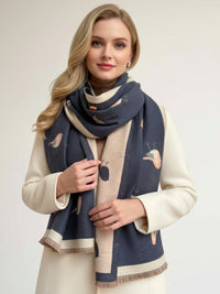 LARGE DENIM BLUE ROBIN REVERSIBLE WINTER SHAWL BLANKET SCARF