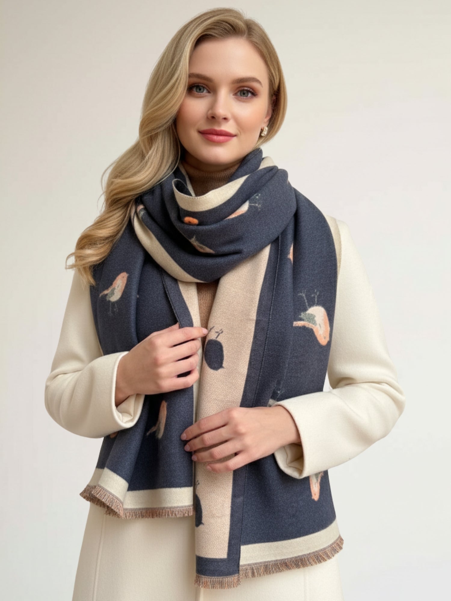 LARGE DENIM BLUE ROBIN REVERSIBLE WINTER SHAWL BLANKET SCARF