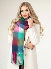 WHITE CHECKED WOOL RAINBOW BLANKET SCARF OVERSIZED WINTER SHAWL WRAP