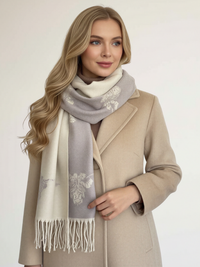LARGE CREAM HIGHLAND COW CASHMERE REVERSIBLE SHAWL SCARF