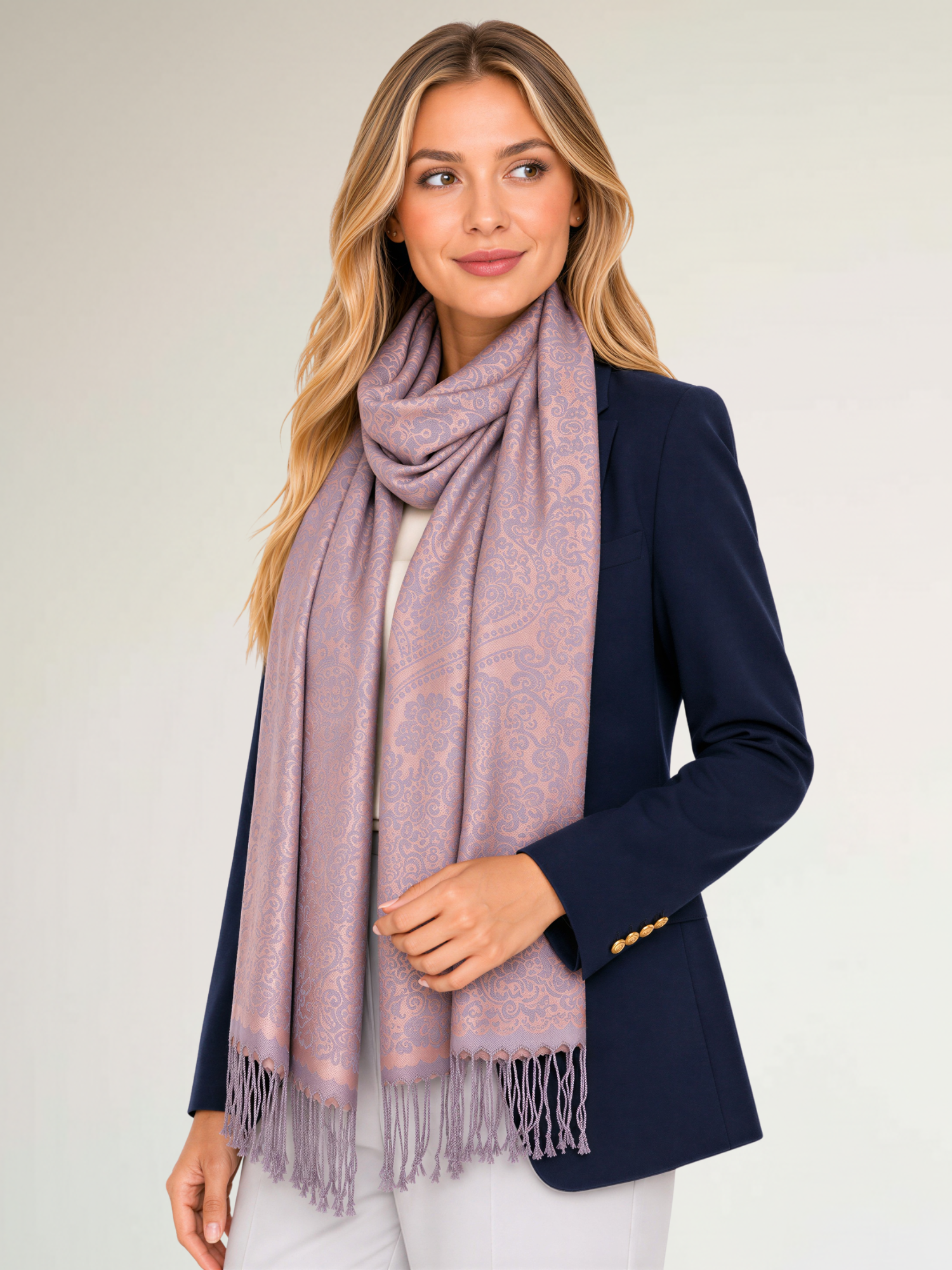 LARGE BLUSH PINK SWIRL FLORAL PRINT REVERSIBLE PASHMINA SHAWL SCARF - A-SHU.CO.UK