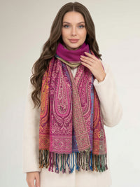 LARGE PINK RAINBOW MULTI COLOUR PAISLEY PRINT PASHMINA SHAWL SCARF