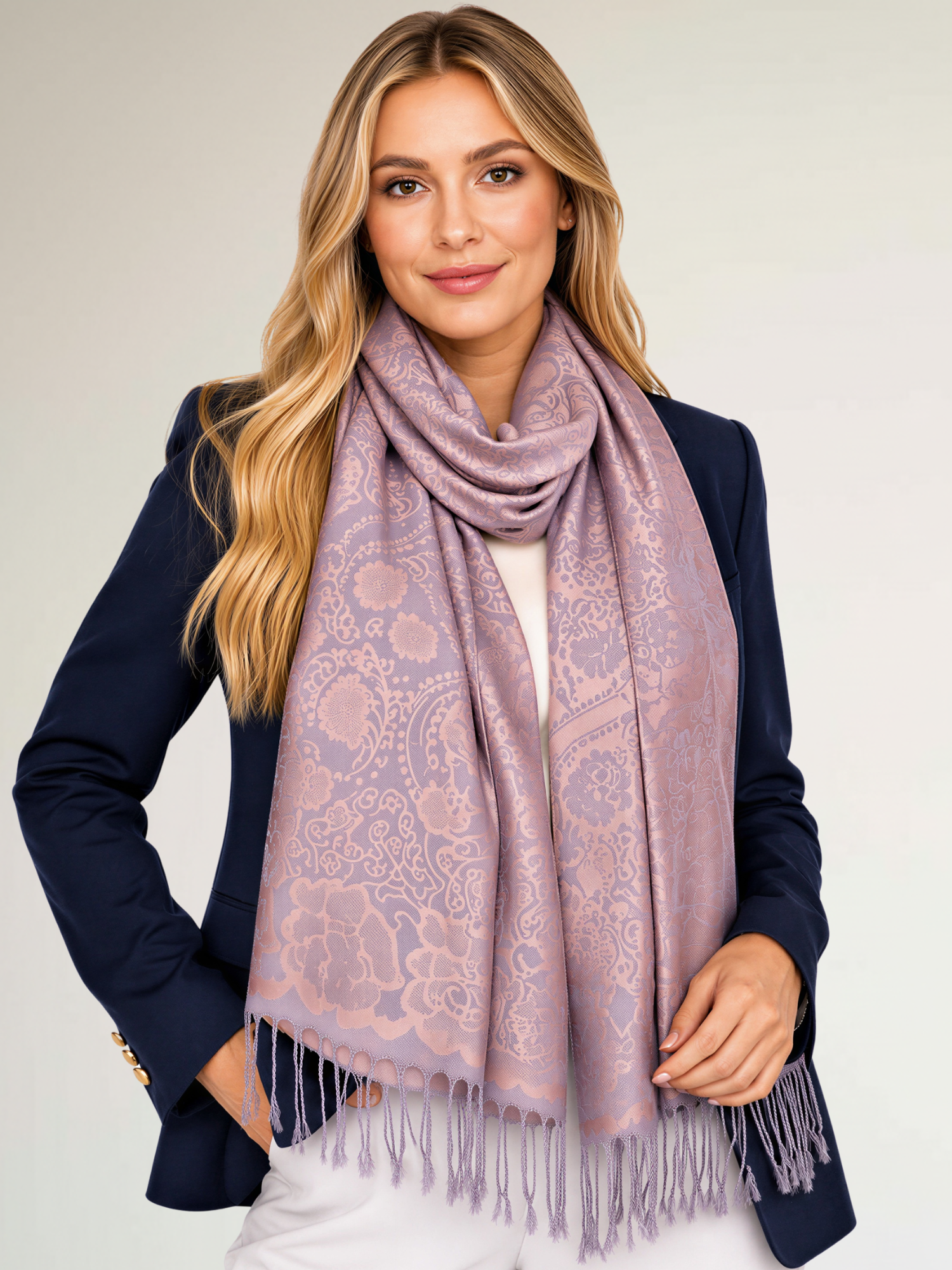 LARGE BLUSH PINK SWIRL FLORAL PRINT REVERSIBLE PASHMINA SHAWL SCARF - A-SHU.CO.UK