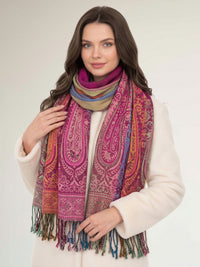 LARGE PINK RAINBOW MULTI COLOUR PAISLEY PRINT PASHMINA SHAWL SCARF