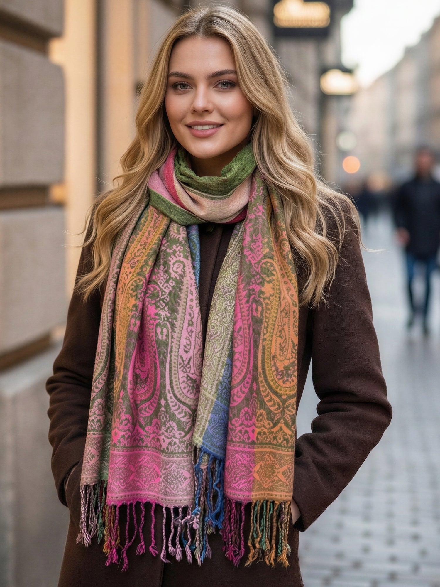 LARGE GREEN RAINBOW MULTI COLOUR PAISLEY PRINT PASHMINA SHAWL SCARF - A-SHU.CO.UK