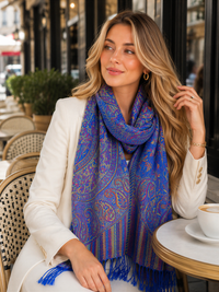 LARGE ROYAL BLUE MULTI COLOUR PAISLEY PASHMINA SHAWL SCARF WRAP - A-SHU.CO.UK