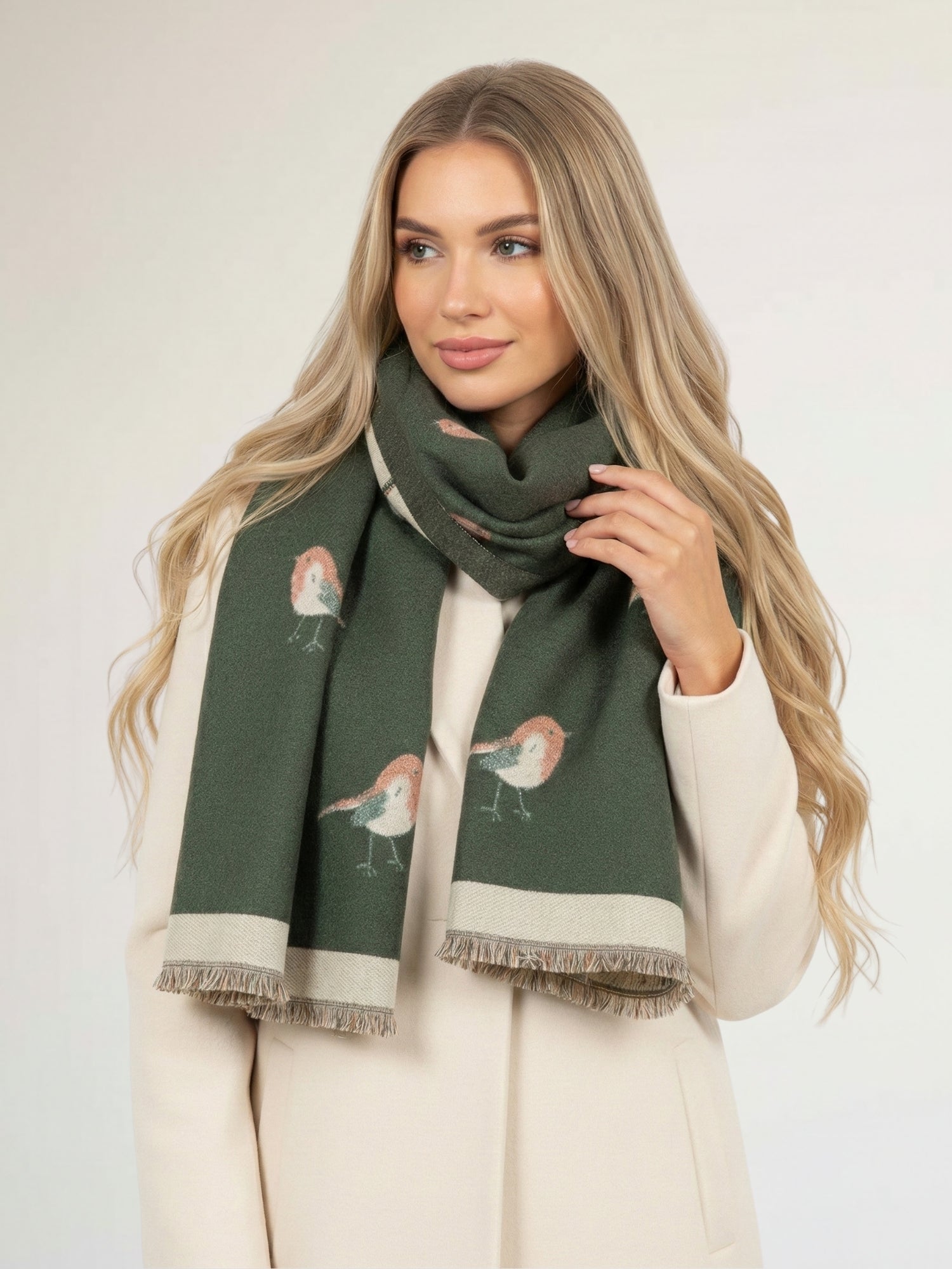LARGE GREEN ROBIN REVERSIBLE WINTER SHAWL BLANKET SCARF