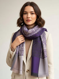 LARGE REVERSIBLE PAISLEY PRINT PASHMINA SHAWL SCARF WRAP - PURPLE
