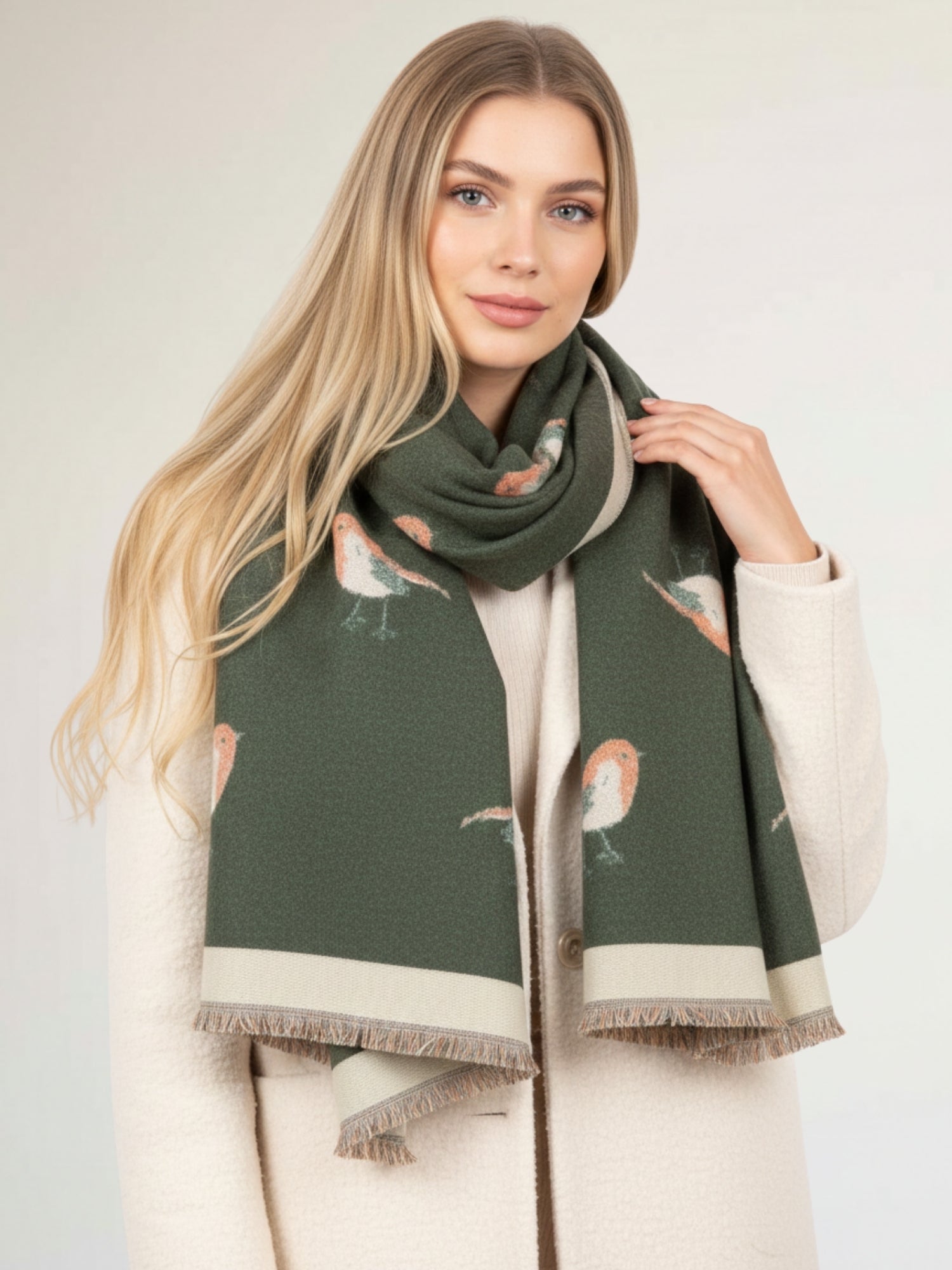 LARGE GREEN ROBIN REVERSIBLE WINTER SHAWL BLANKET SCARF