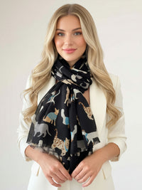 LIGHTWEIGHT BLACK SCARF WITH CATS - A-SHU.CO.UK