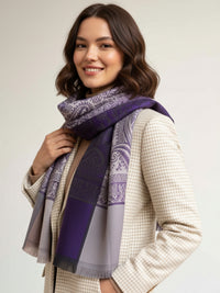 LARGE REVERSIBLE PAISLEY PRINT PASHMINA SHAWL SCARF WRAP - PURPLE