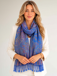 LARGE ROYAL BLUE MULTI COLOUR PAISLEY PASHMINA SHAWL SCARF WRAP - A-SHU.CO.UK