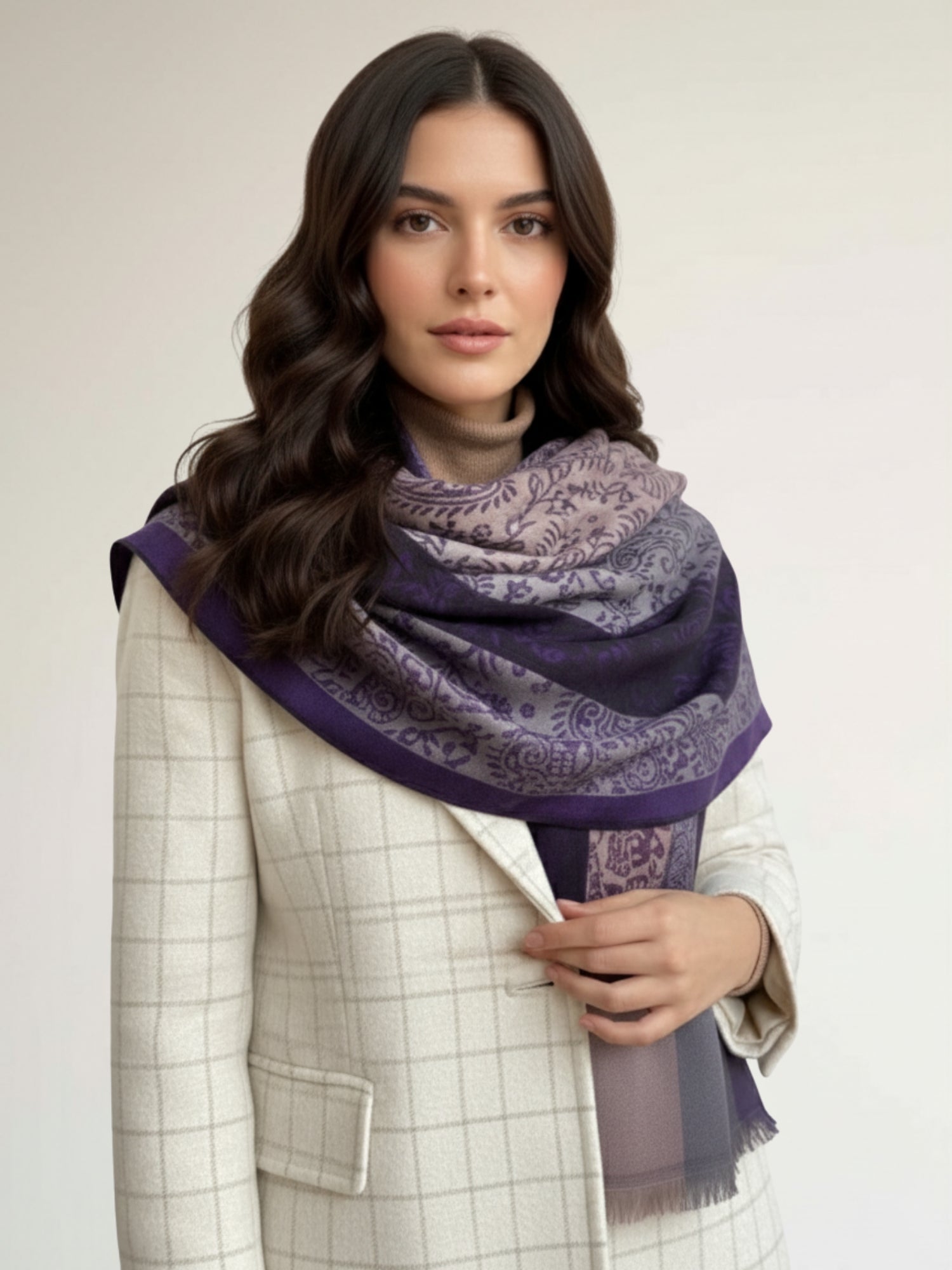 LARGE REVERSIBLE PAISLEY PRINT PASHMINA SHAWL SCARF WRAP - PURPLE