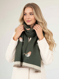 LARGE GREEN ROBIN REVERSIBLE WINTER SHAWL BLANKET SCARF