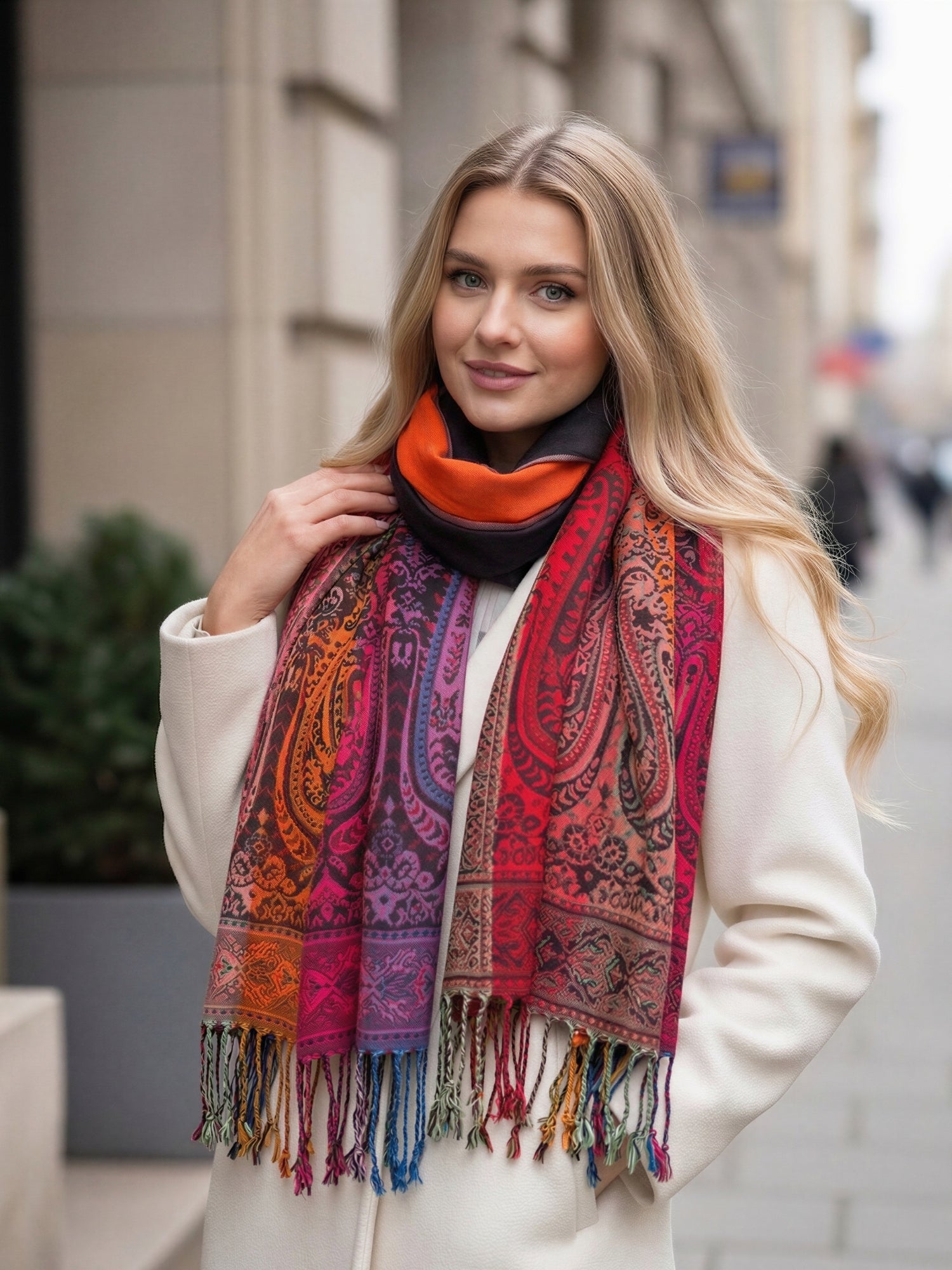 LARGE BLACK RAINBOW MULTI COLOUR PAISLEY PRINT PASHMINA SHAWL SCARF - A-SHU.CO.UK