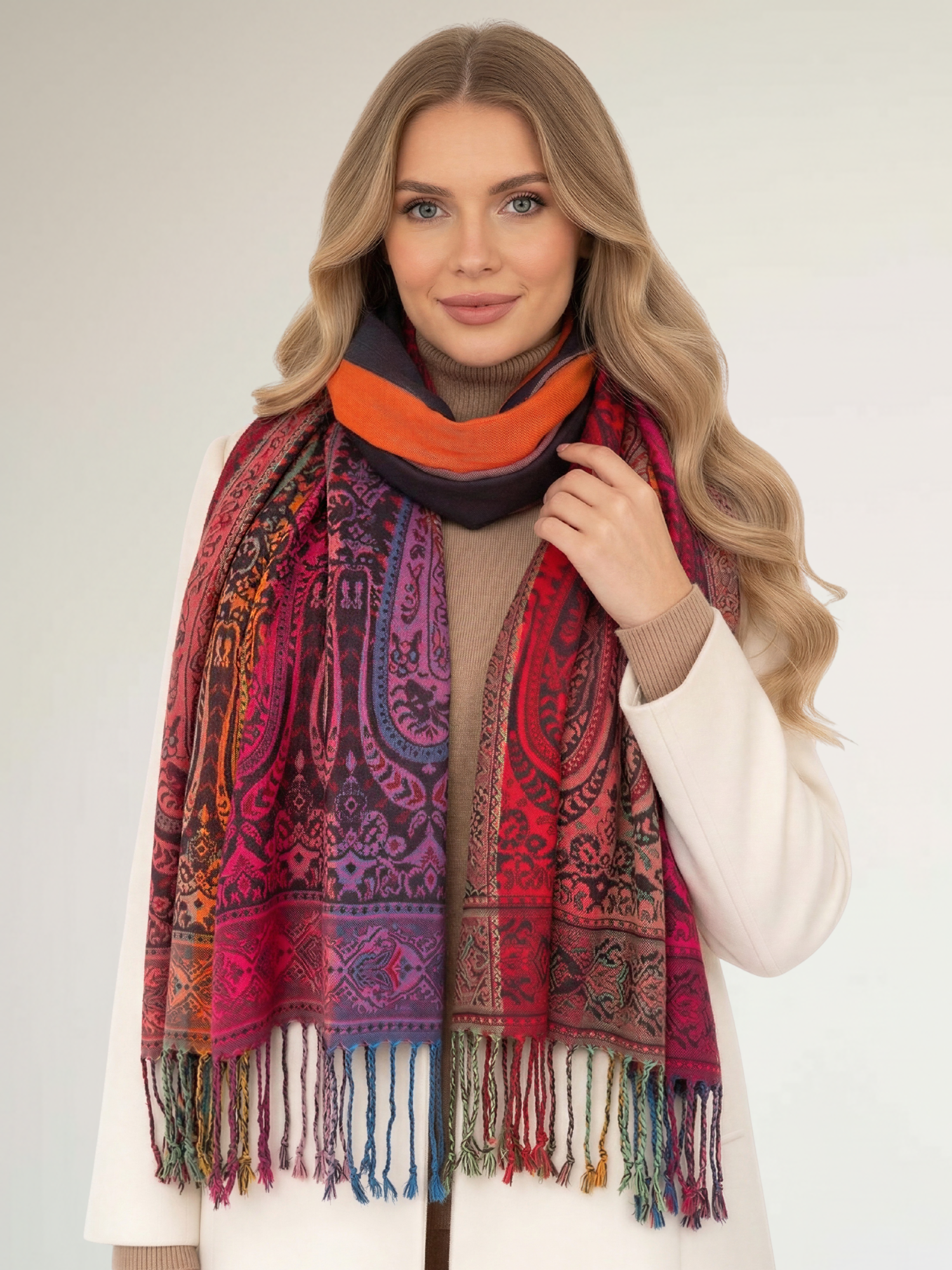 LARGE BLACK RAINBOW MULTI COLOUR PAISLEY PRINT PASHMINA SHAWL SCARF - A-SHU.CO.UK