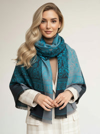 LARGE REVERSIBLE PAISLEY PRINT PASHMINA SHAWL SCARF WRAP - TURQUOISE