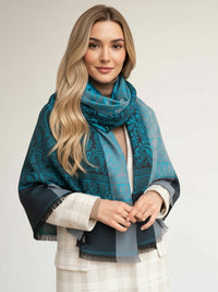 LARGE REVERSIBLE PAISLEY PRINT PASHMINA SHAWL SCARF WRAP - TURQUOISE