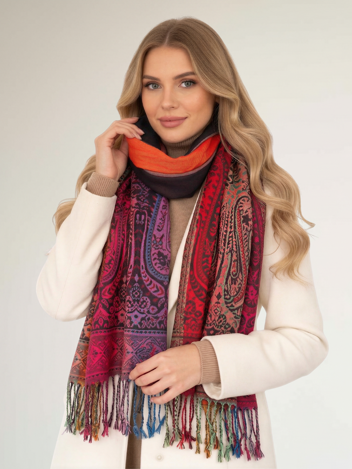 LARGE BLACK RAINBOW MULTI COLOUR PAISLEY PRINT PASHMINA SHAWL SCARF - A-SHU.CO.UK