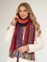 LARGE BLACK RAINBOW MULTI COLOUR PAISLEY PRINT PASHMINA SHAWL SCARF - A-SHU.CO.UK