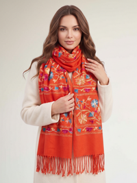 LARGE ORANGE FLOWER PRINT CASHMERE COTTON BLEND WINTER SHAWL BLANKET SCARF