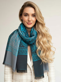 LARGE REVERSIBLE PAISLEY PRINT PASHMINA SHAWL SCARF WRAP - TURQUOISE