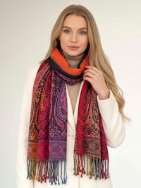 LARGE BLACK RAINBOW MULTI COLOUR PAISLEY PRINT PASHMINA SHAWL SCARF - A-SHU.CO.UK
