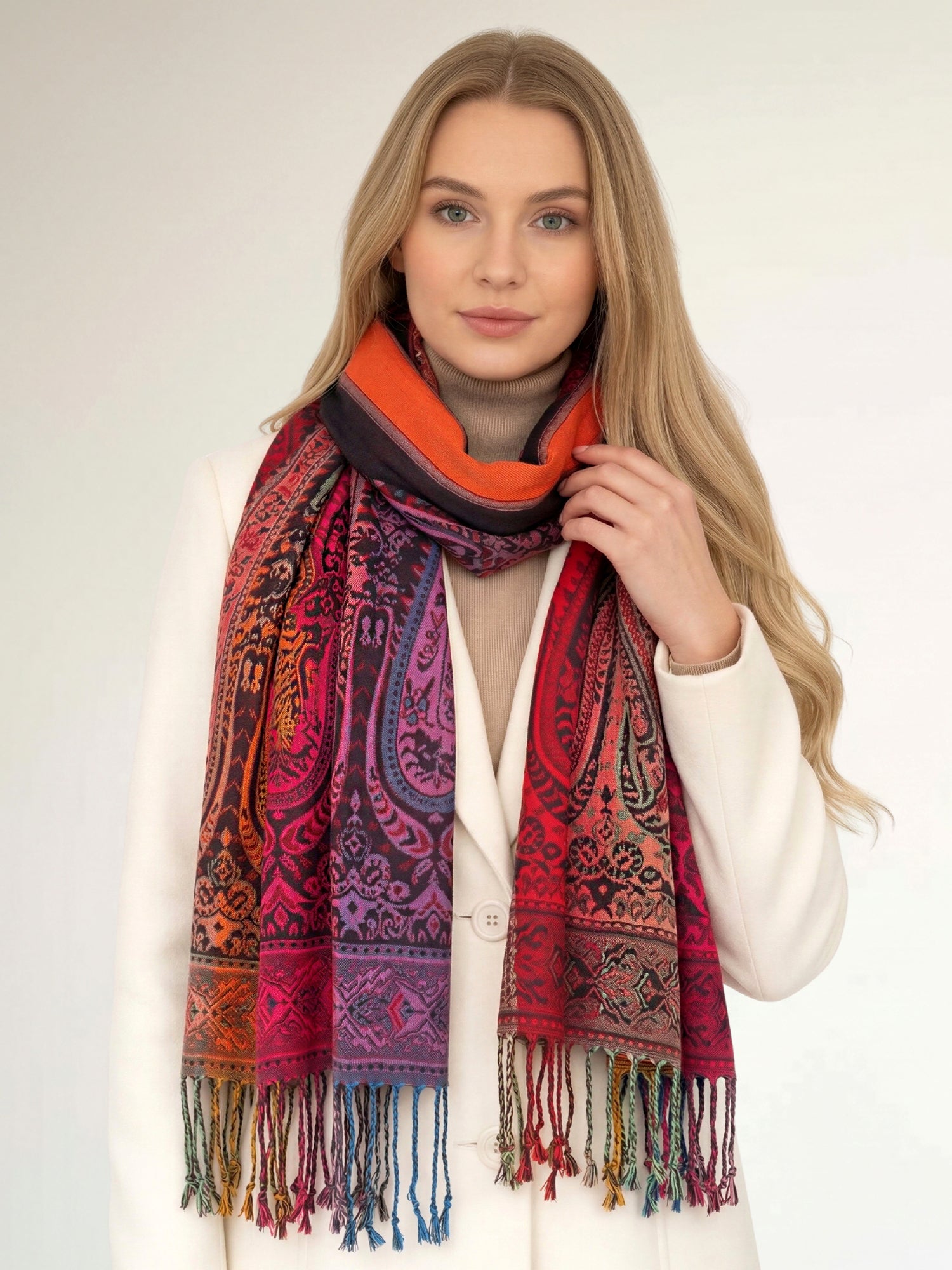 LARGE BLACK RAINBOW MULTI COLOUR PAISLEY PRINT PASHMINA SHAWL SCARF - A-SHU.CO.UK